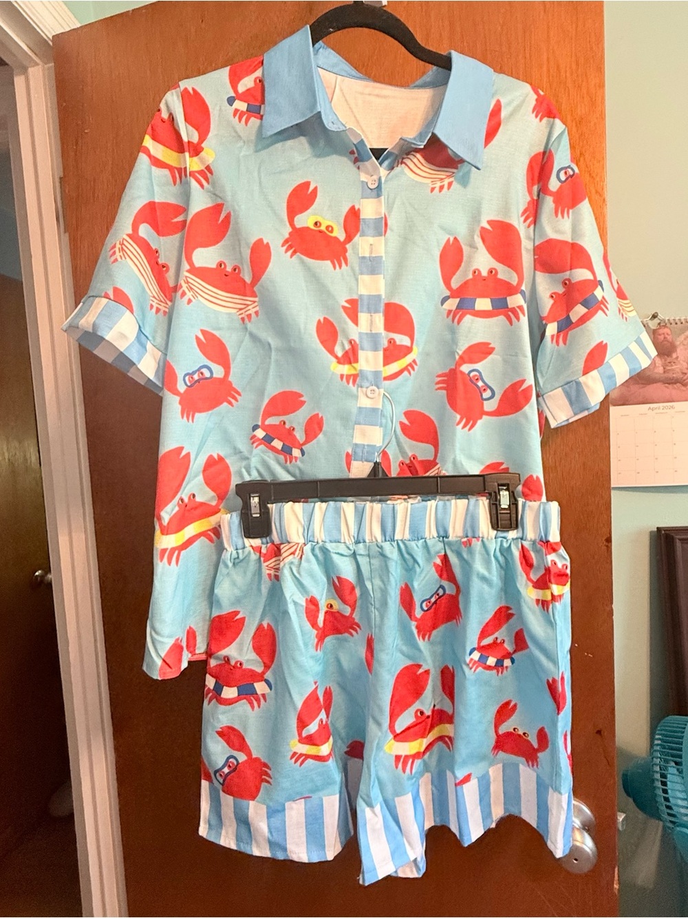 Source Unknown Light Blue Crab Print Pajama Set - Red/White/Blue